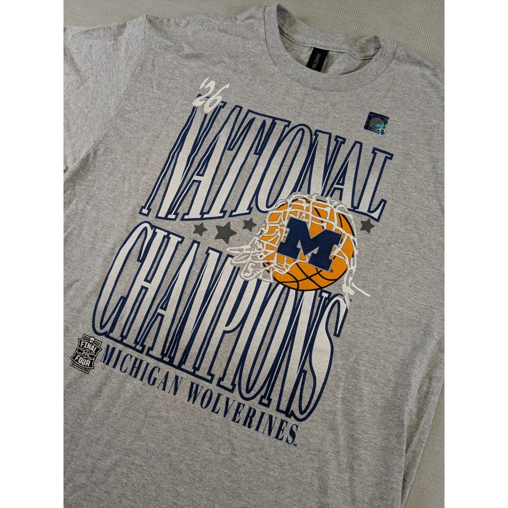 Michigan Wolverines Shirt Mens Medium Gray Basketball National Champions NWOT - Picture 5 of 9